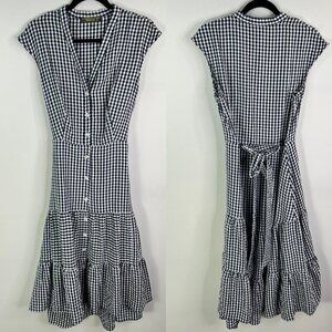 Melonie Women's Navy and White Sleeveless Button Up Midi Dress Size 10 - NWT